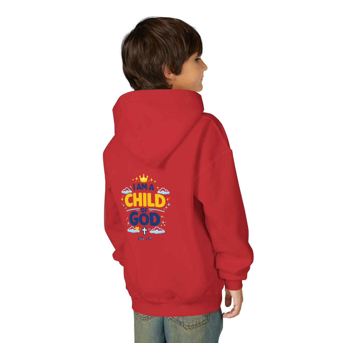 Youth Hoodie — "I Am a Child of God" Christian Kids Pullover (John 1:12)