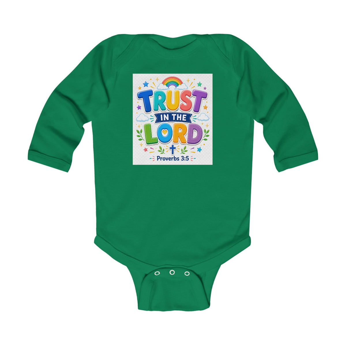 Christian Baby Onesie – "Trust in the Lord" Proverbs 3:5 Rainbow Infant Bodysuit