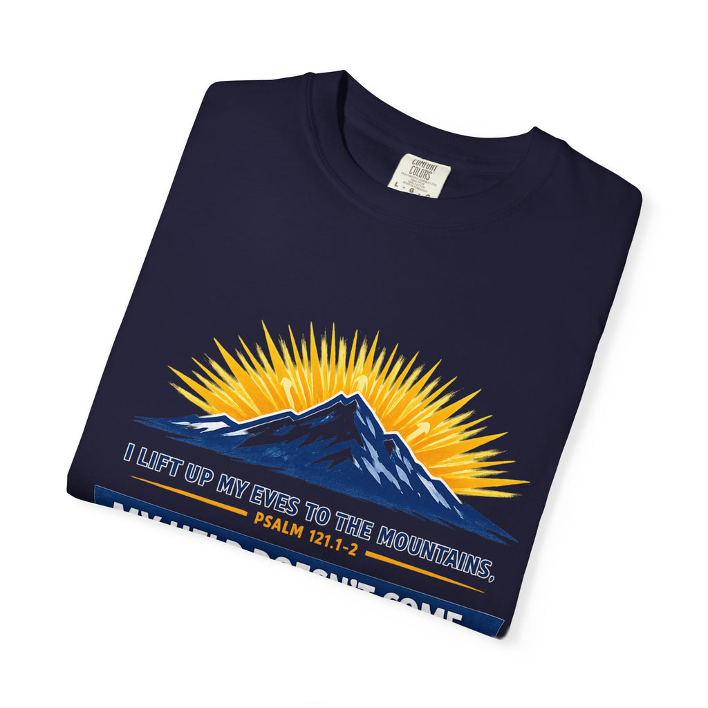 Christian Mountain T-Shirt – "My Help Comes From God" Inspirational Scripture Faith Tee