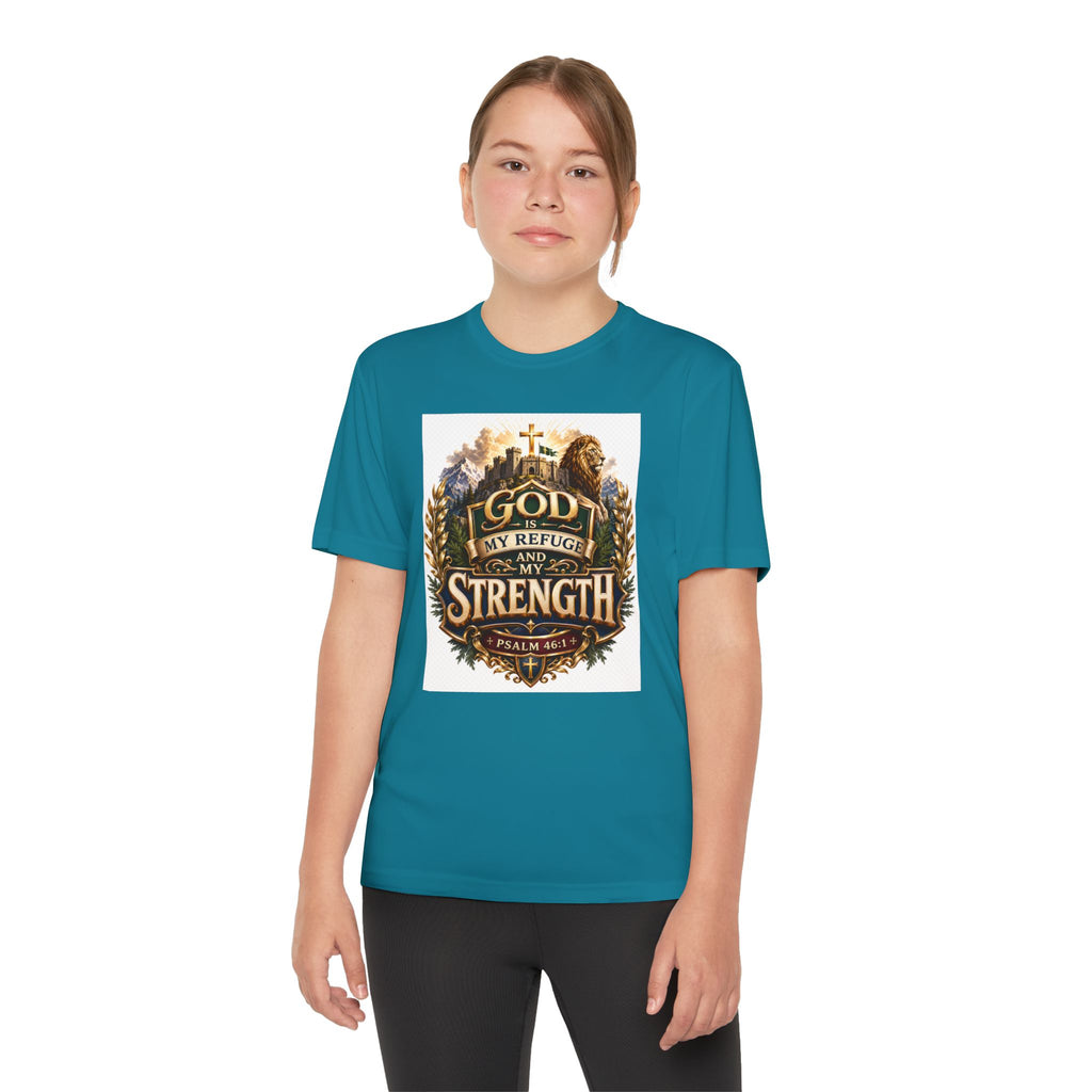 Faith Youth T‑Shirt — "God My Refuge and Strength" Christian Tee (Psalm 46:1)