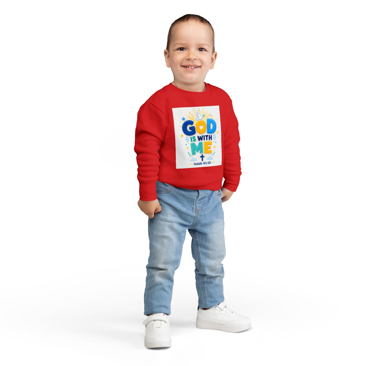Toddler Sweatshirt - "God Is With Me" Isaiah 41:10 Cute Christian Kids Pullover