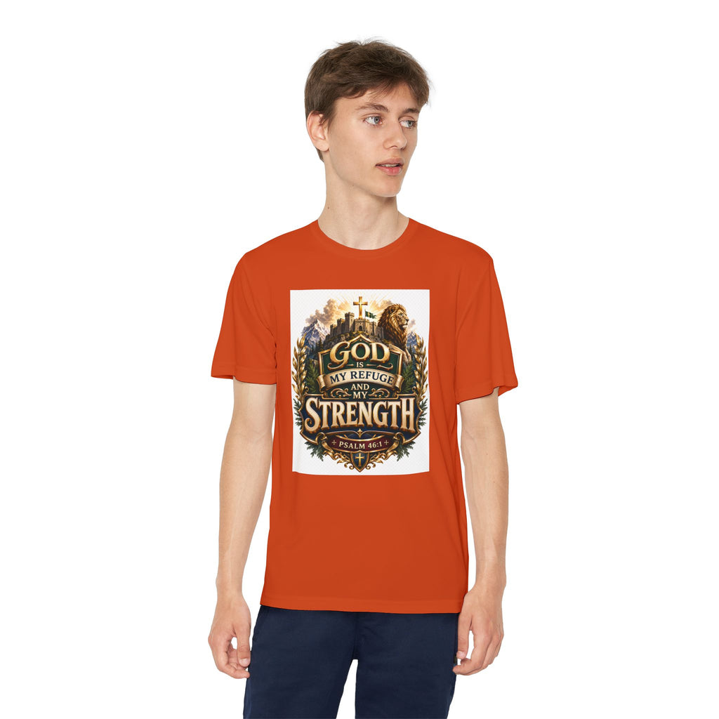 Faith Youth T‑Shirt — "God My Refuge and Strength" Christian Tee (Psalm 46:1)