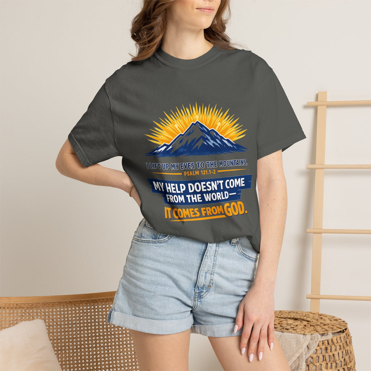 Christian Mountain T-Shirt – "My Help Comes From God" Inspirational Scripture Faith Tee