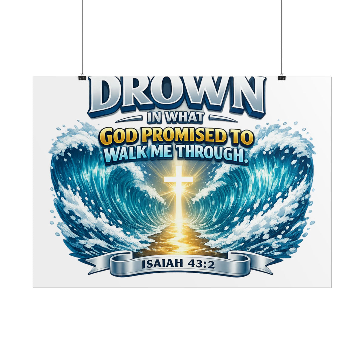Isaiah 43:2 Rolled Poster — "I Will Not Drown" Christian Faith Wall Art
