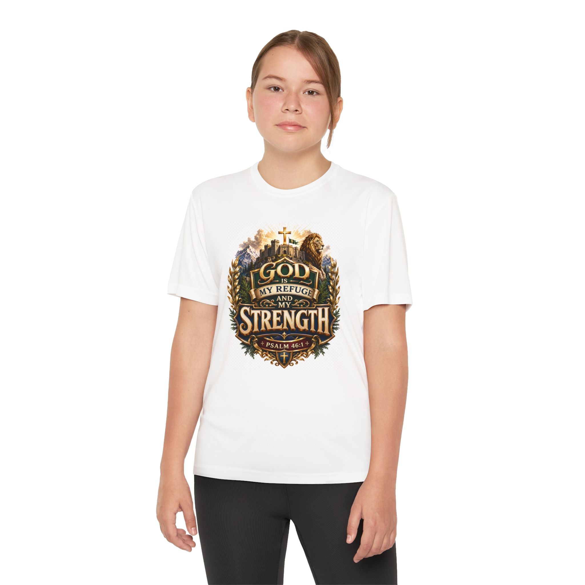 Faith Youth T‑Shirt — "God My Refuge and Strength" Christian Tee (Psalm 46:1)