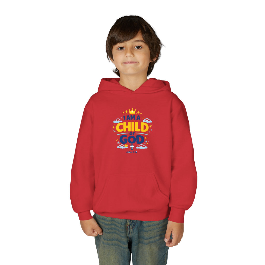 Youth Hoodie — "I Am a Child of God" Christian Kids Pullover (John 1:12)