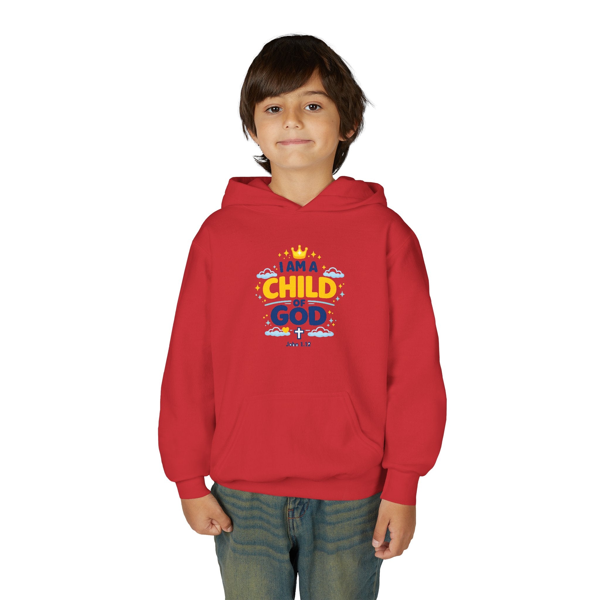 Youth Hoodie — "I Am a Child of God" Christian Kids Pullover (John 1:12)