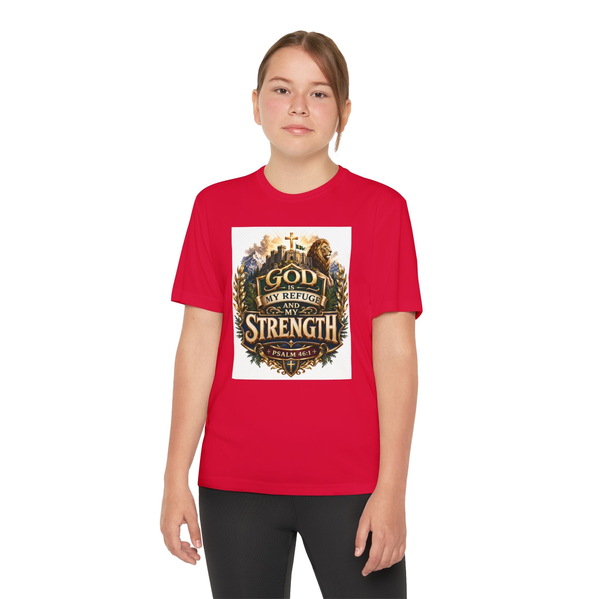 Faith Youth T‑Shirt — "God My Refuge and Strength" Christian Tee (Psalm 46:1)
