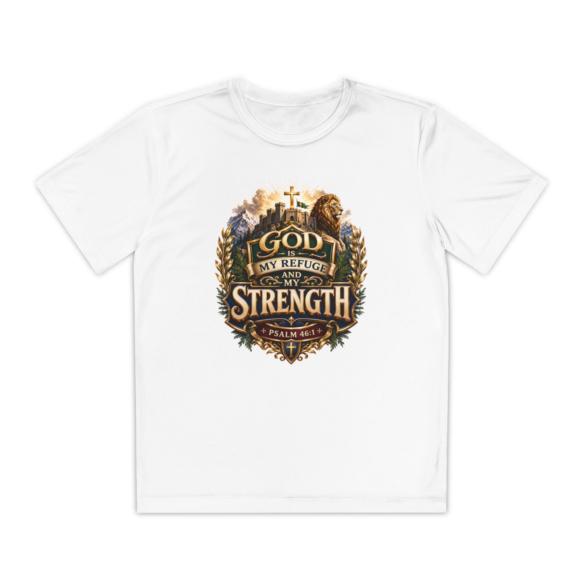 Faith Youth T‑Shirt — "God My Refuge and Strength" Christian Tee (Psalm 46:1)