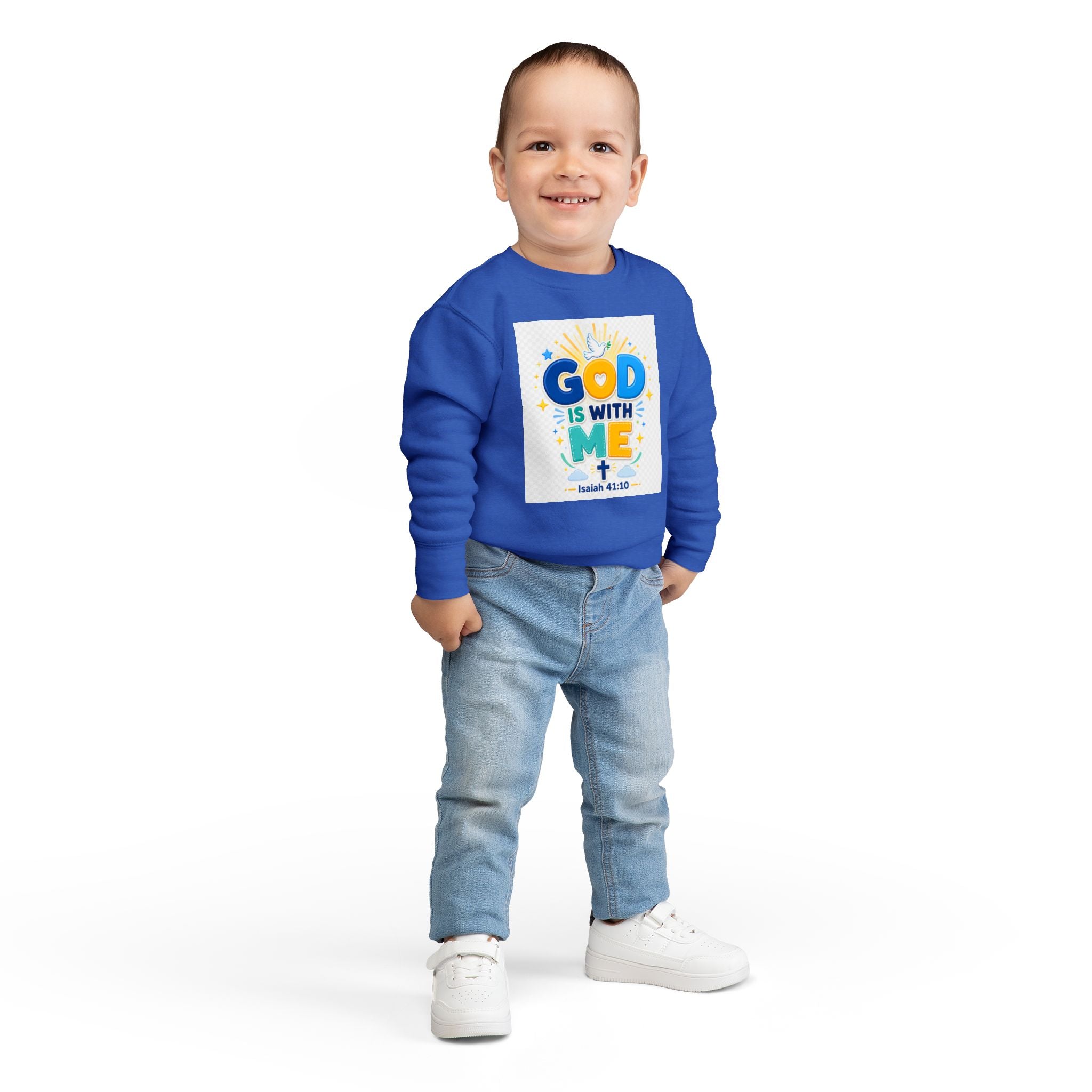 Toddler Sweatshirt - "God Is With Me" Isaiah 41:10 Cute Christian Kids Pullover