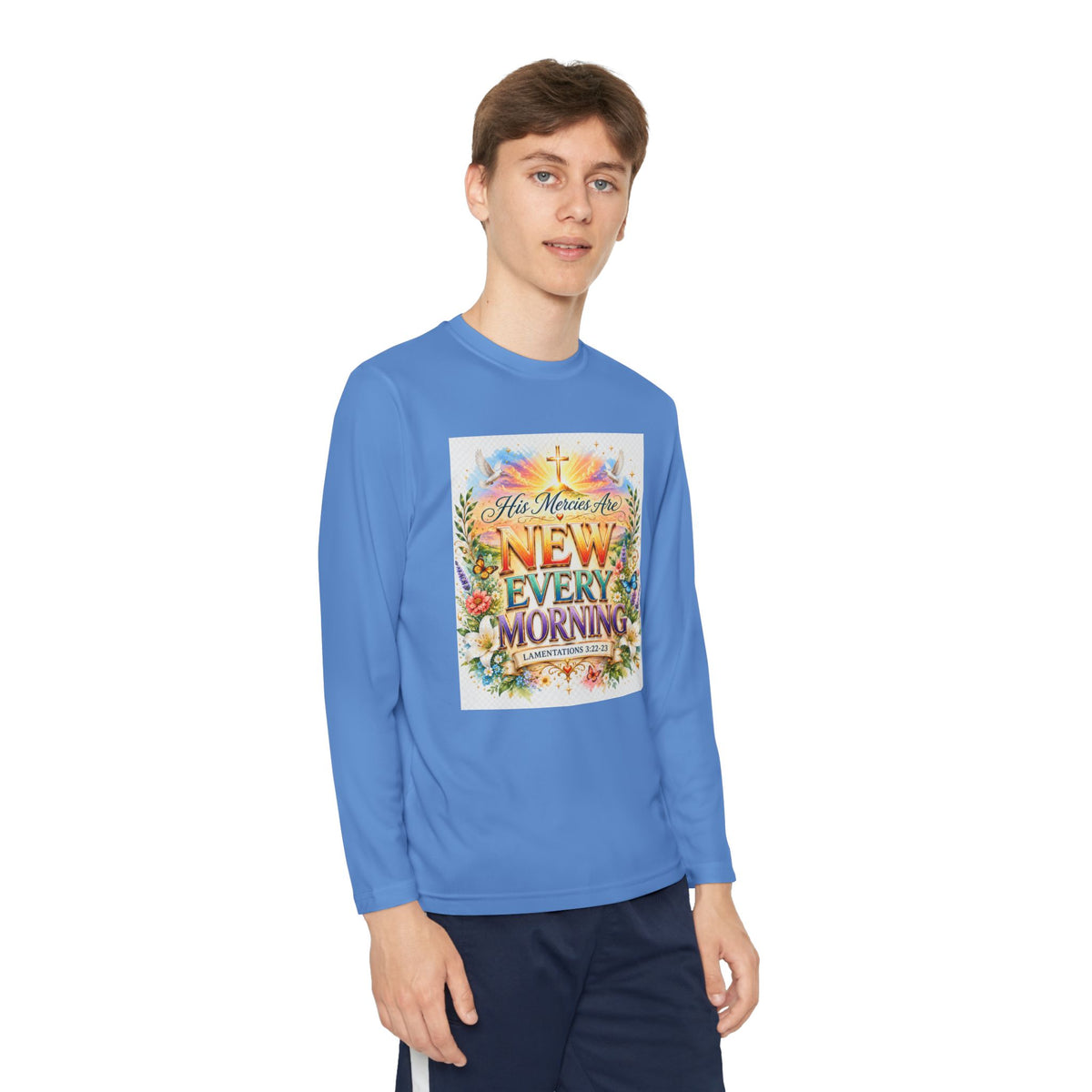 Christian Kids Long Sleeve T-Shirt – "His Mercies Are New Every Morning" Floral Inspirational Youth Tee