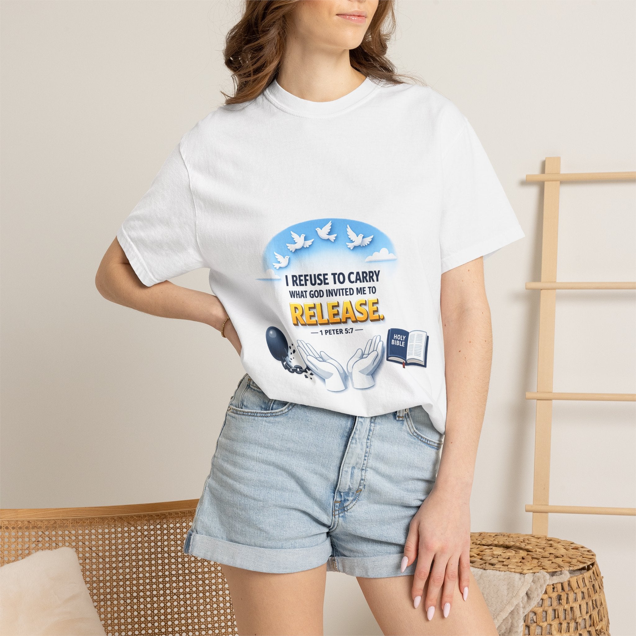 Christian Faith T-Shirt – "I Refuse to Carry What God Invited Me to Release" 1 Peter 5:7 Graphic Tee