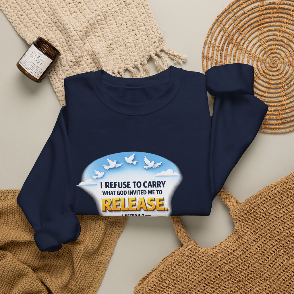 Christian Faith Crewneck Sweatshirt – "I Refuse to Carry What God Invited Me to Release" Inspirational Pullover