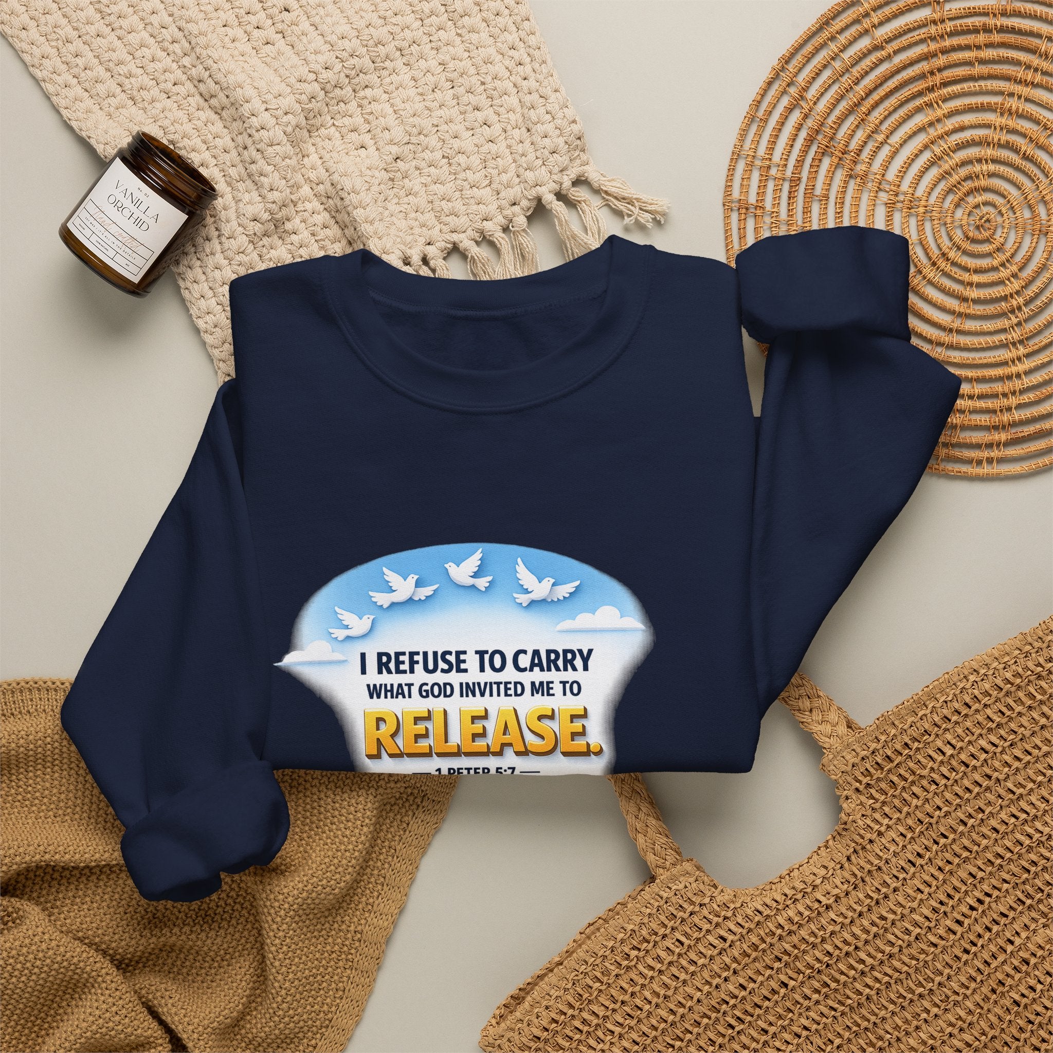 Christian Faith Crewneck Sweatshirt – "I Refuse to Carry What God Invited Me to Release" Inspirational Pullover
