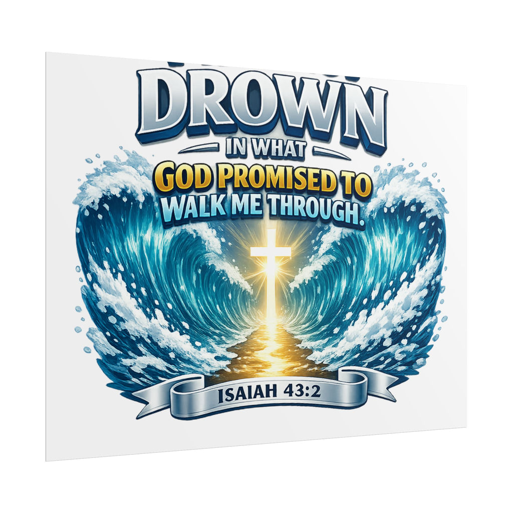 Isaiah 43:2 Rolled Poster — "I Will Not Drown" Christian Faith Wall Art