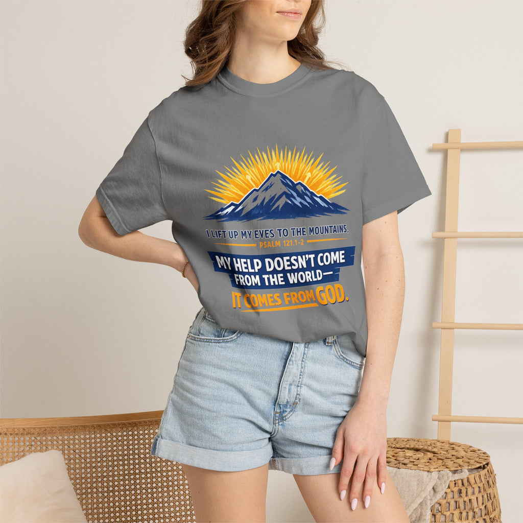 Christian Mountain T-Shirt – "My Help Comes From God" Inspirational Scripture Faith Tee