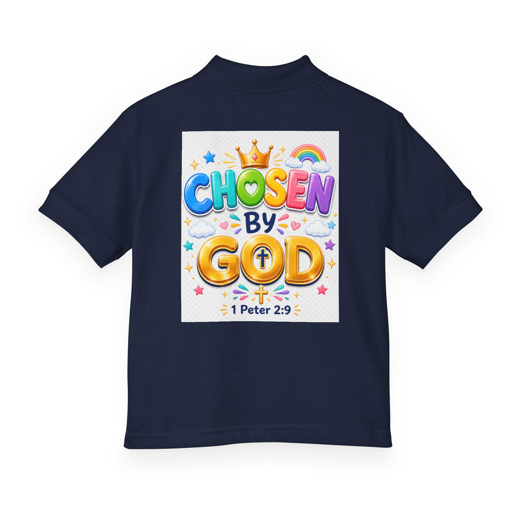 Christian Kids Polo Shirt – "Chosen by God" 1 Peter 2:9 Youth Scripture Tee