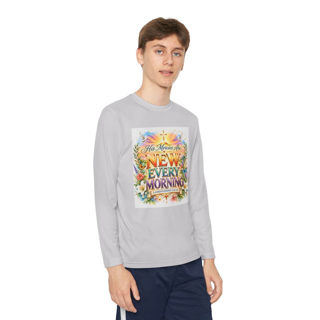 Christian Kids Long Sleeve T-Shirt – "His Mercies Are New Every Morning" Floral Inspirational Youth Tee