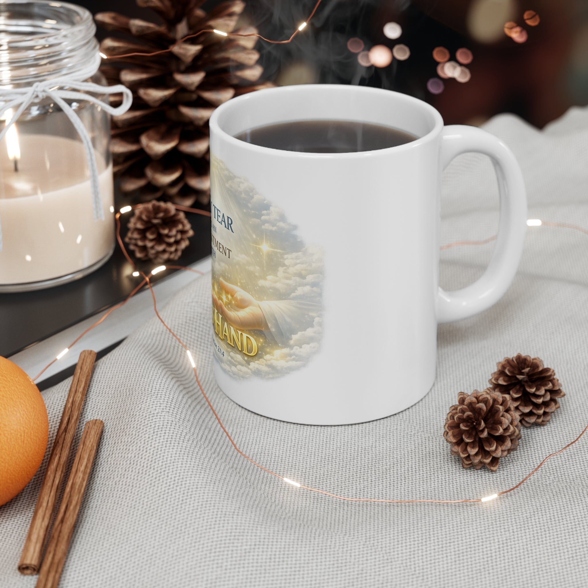 Christian Inspirational Coffee Mug – "Every Tear Has an Appointment with God's Hand" 11oz Ceramic Cup