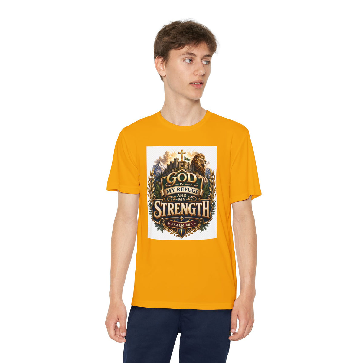 Faith Youth T‑Shirt — "God My Refuge and Strength" Christian Tee (Psalm 46:1)