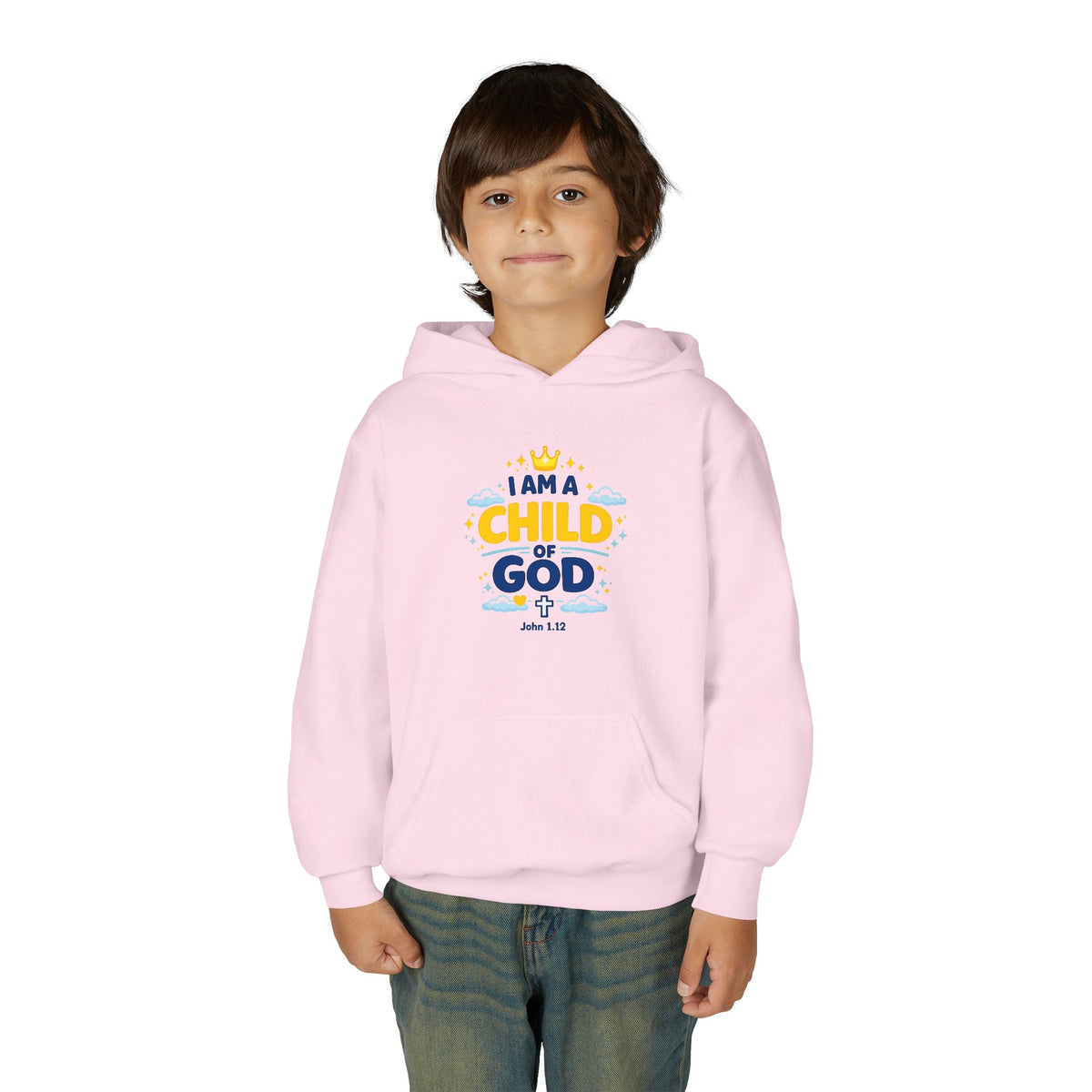 Youth Hoodie — "I Am a Child of God" Christian Kids Pullover (John 1:12)