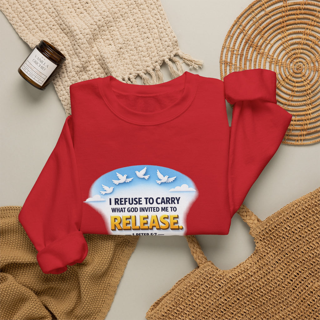 Christian Faith Crewneck Sweatshirt – "I Refuse to Carry What God Invited Me to Release" Inspirational Pullover