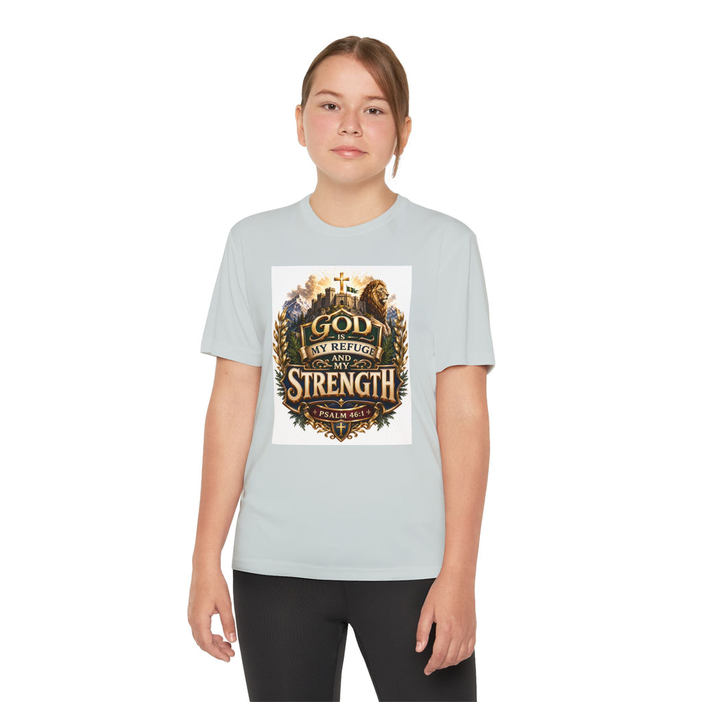 Faith Youth T‑Shirt — "God My Refuge and Strength" Christian Tee (Psalm 46:1)