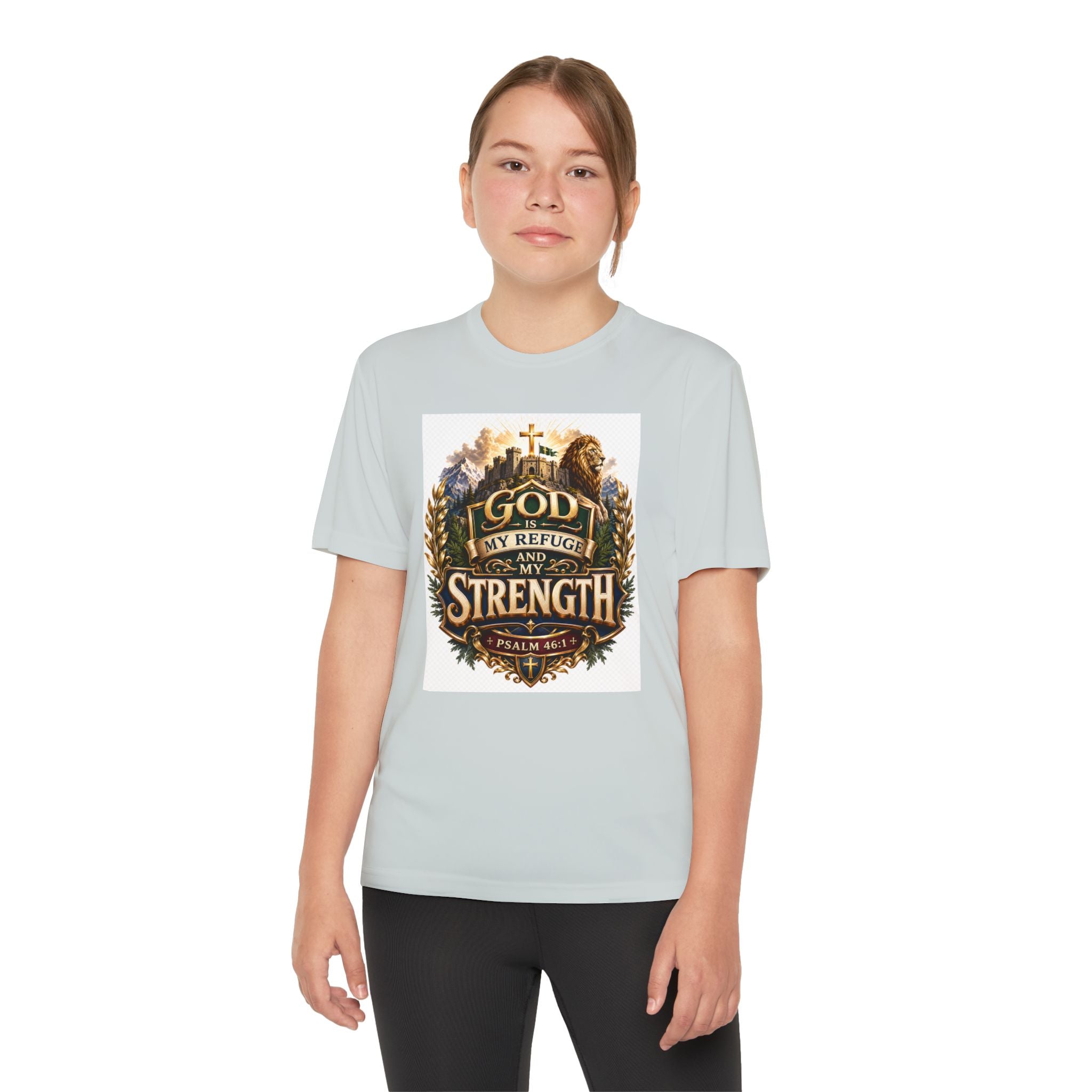 Faith Youth T‑Shirt — "God My Refuge and Strength" Christian Tee (Psalm 46:1)