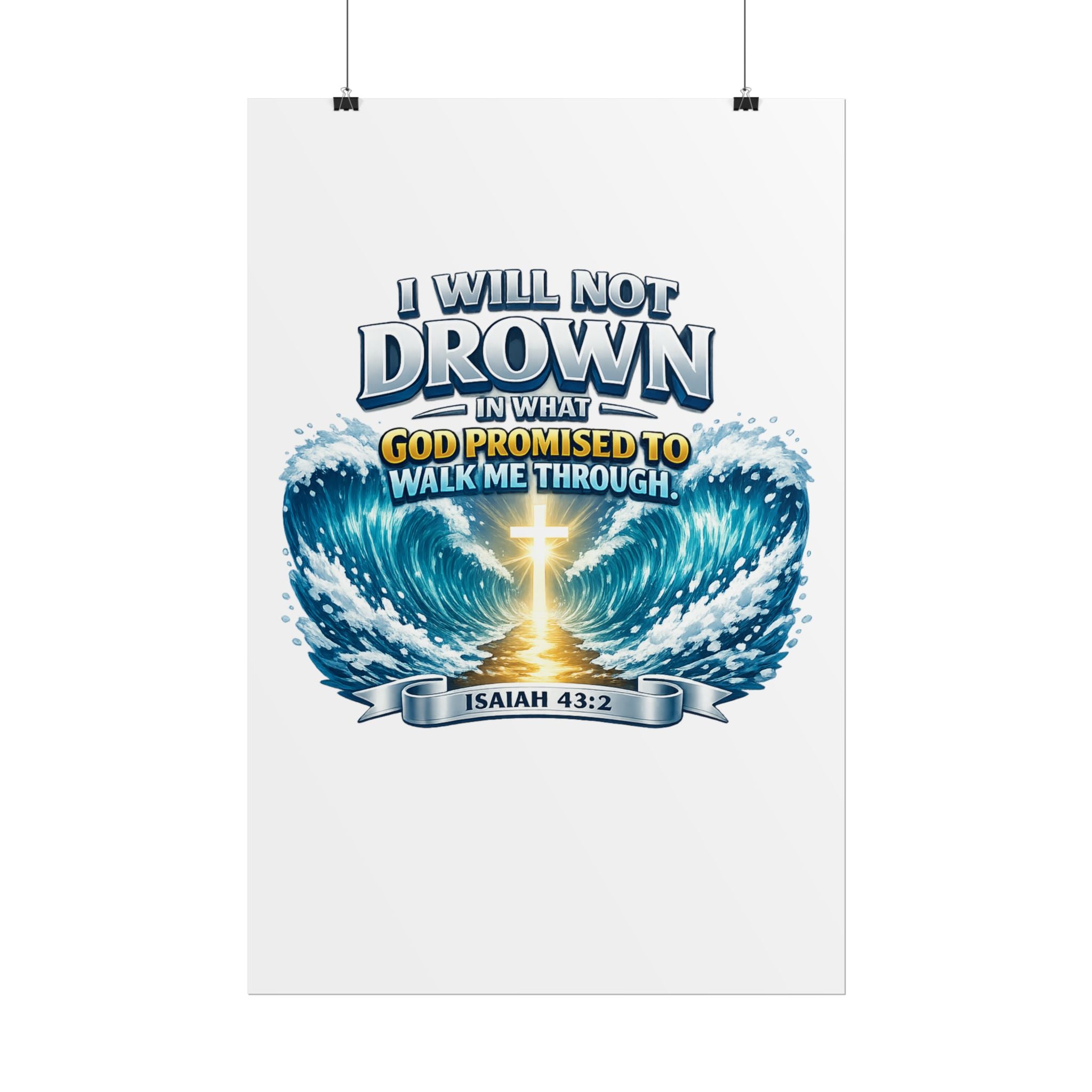 Isaiah 43:2 Rolled Poster — "I Will Not Drown" Christian Faith Wall Art