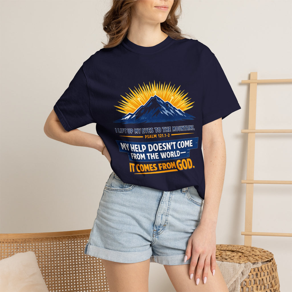 Christian Mountain T-Shirt – "My Help Comes From God" Inspirational Scripture Faith Tee