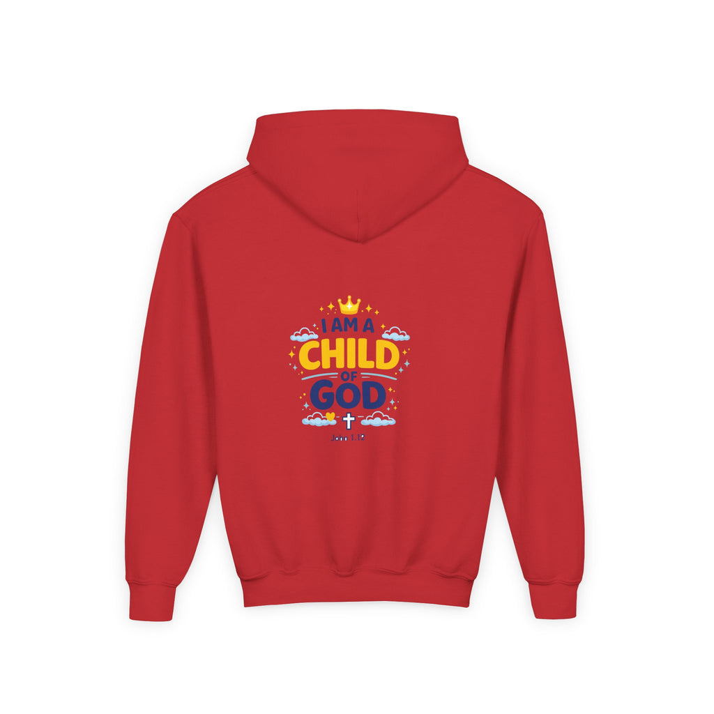 Youth Hoodie — "I Am a Child of God" Christian Kids Pullover (John 1:12)