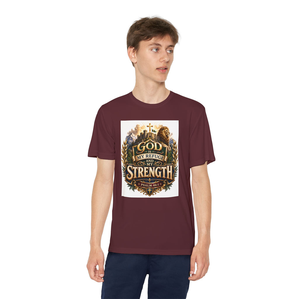 Faith Youth T‑Shirt — "God My Refuge and Strength" Christian Tee (Psalm 46:1)