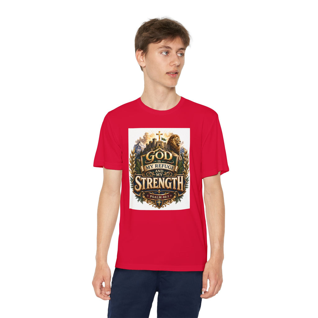 Faith Youth T‑Shirt — "God My Refuge and Strength" Christian Tee (Psalm 46:1)