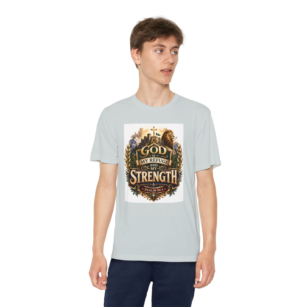 Faith Youth T‑Shirt — "God My Refuge and Strength" Christian Tee (Psalm 46:1)