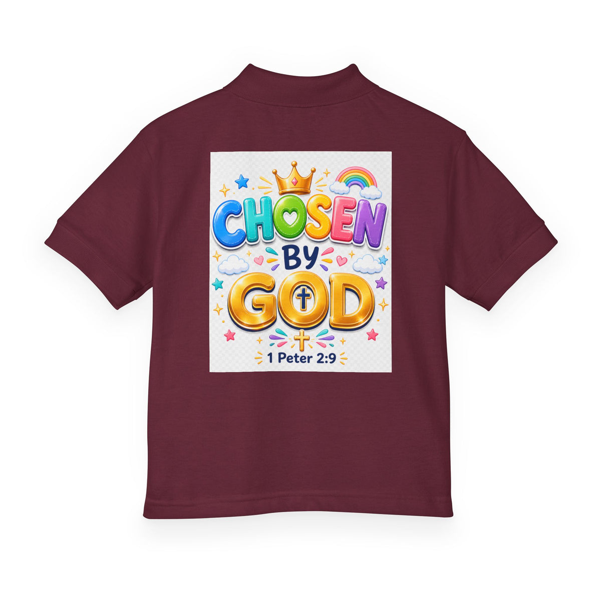 Christian Kids Polo Shirt – "Chosen by God" 1 Peter 2:9 Youth Scripture Tee