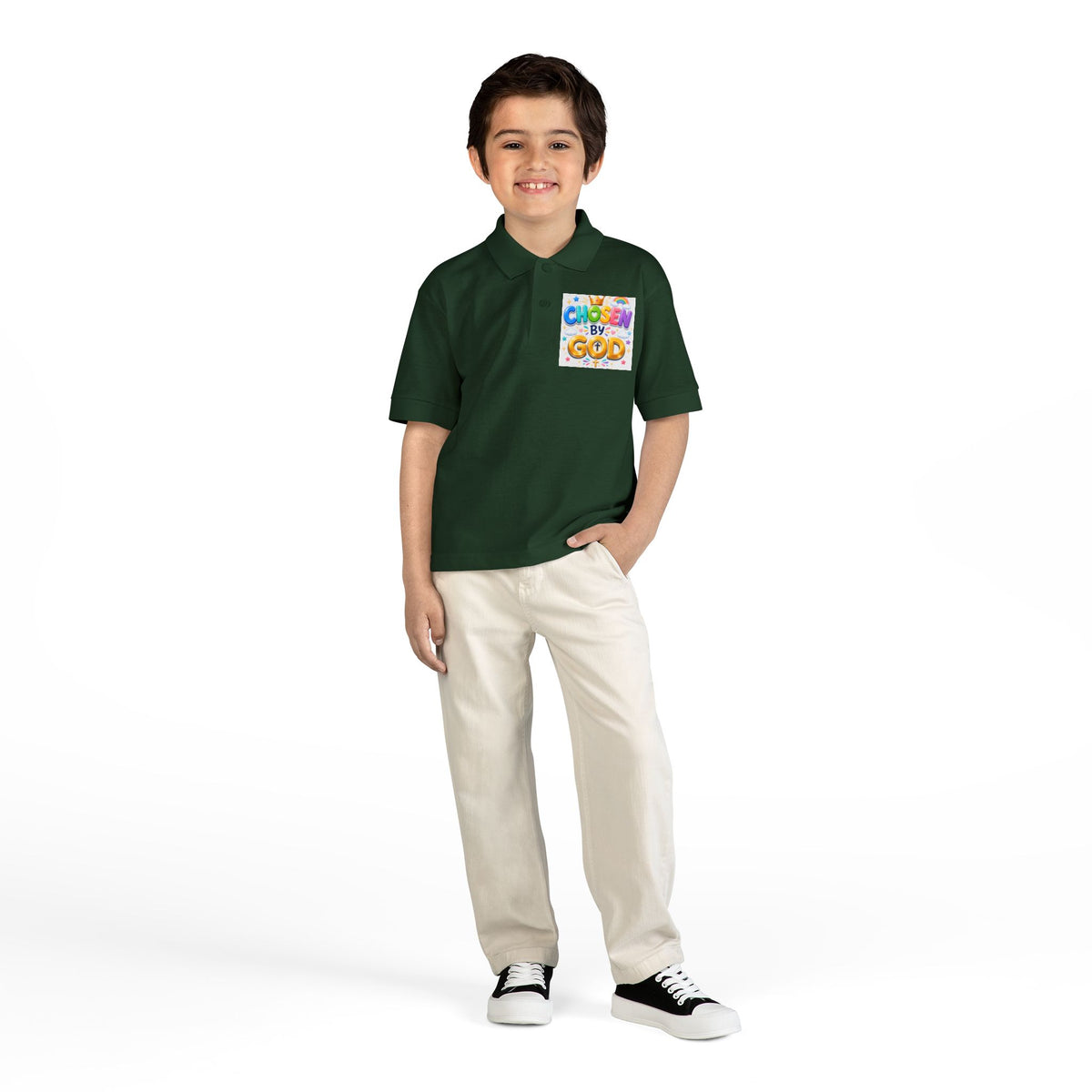 Christian Kids Polo Shirt – "Chosen by God" 1 Peter 2:9 Youth Scripture Tee