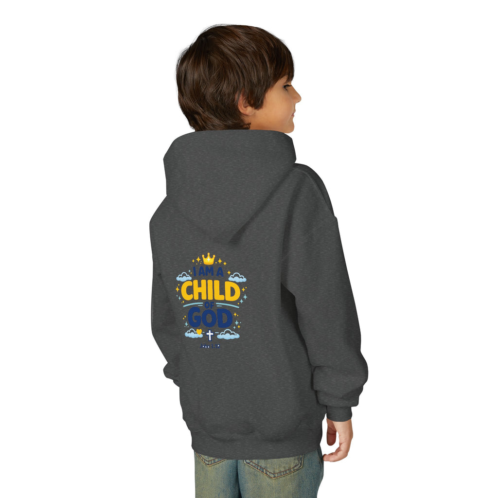 Youth Hoodie — "I Am a Child of God" Christian Kids Pullover (John 1:12)