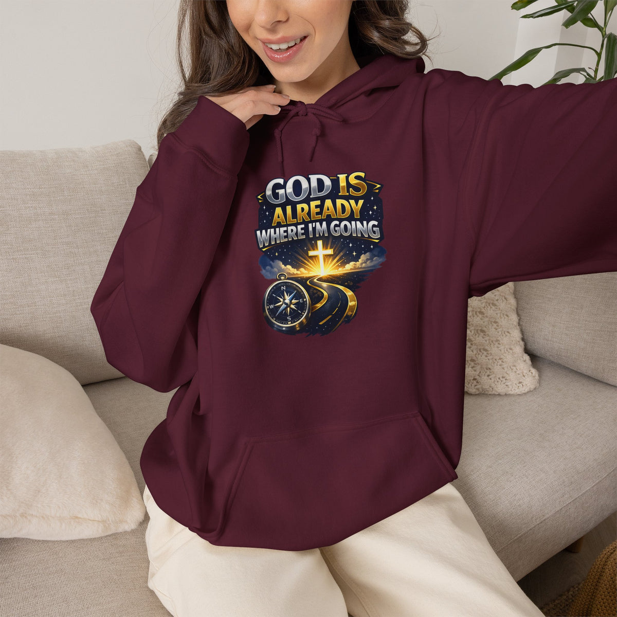 Faith Hoodie — "God Is Already Where I’m Going" Christian Pullover