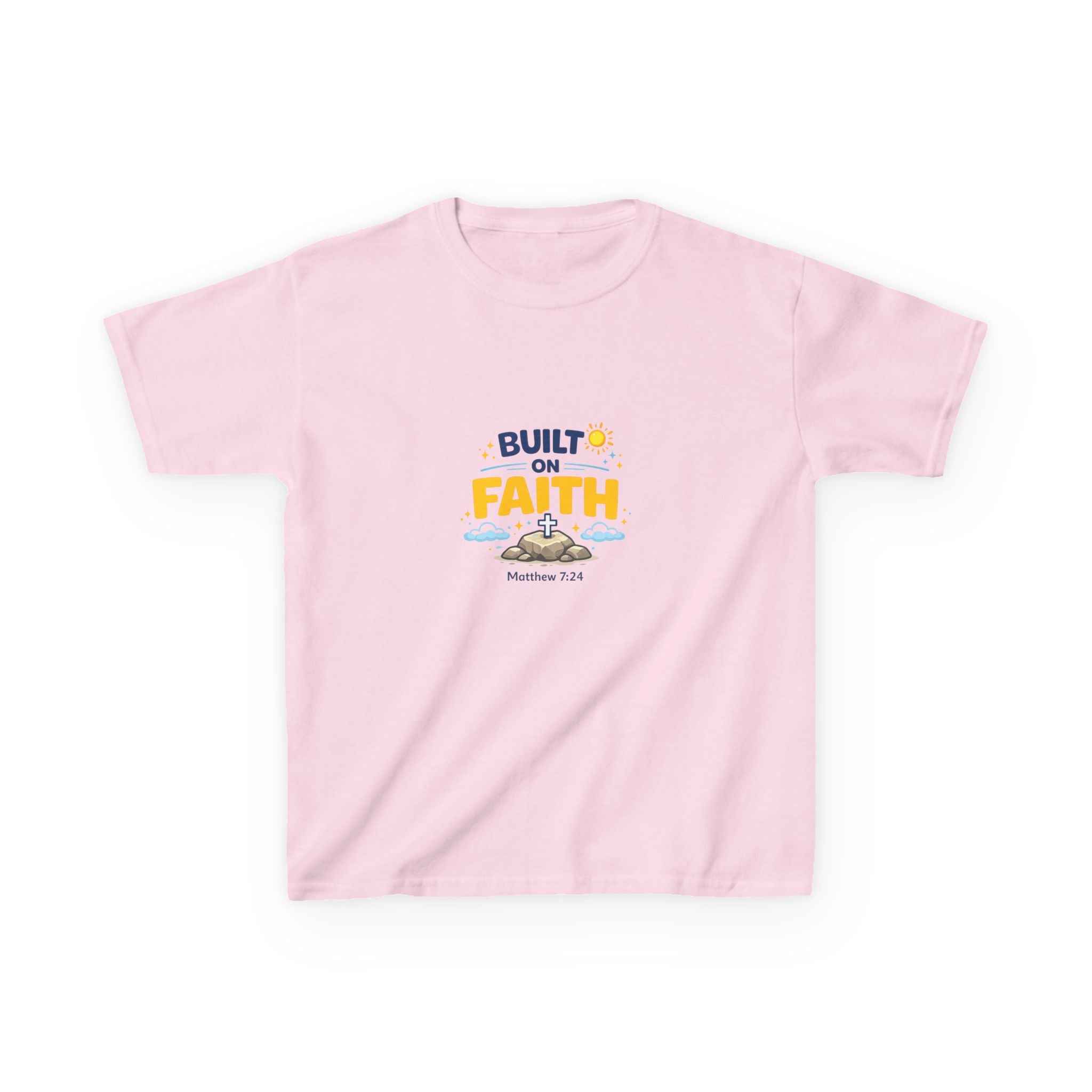 Kids T-Shirt — "Built on Faith" Christian Graphic Tee
