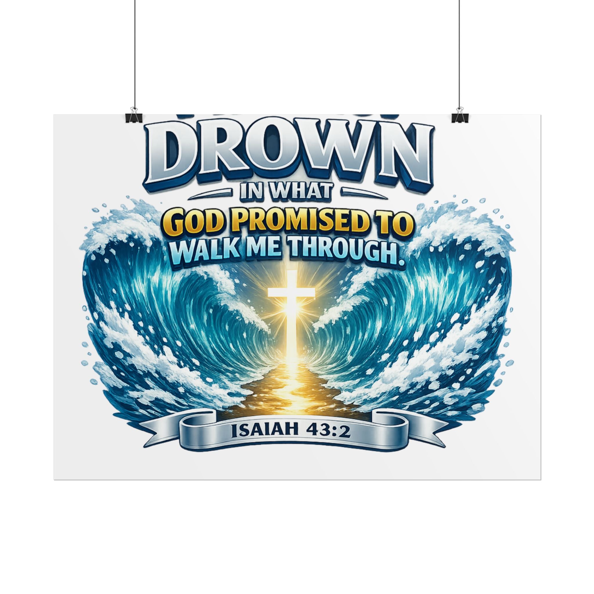 Isaiah 43:2 Rolled Poster — "I Will Not Drown" Christian Faith Wall Art