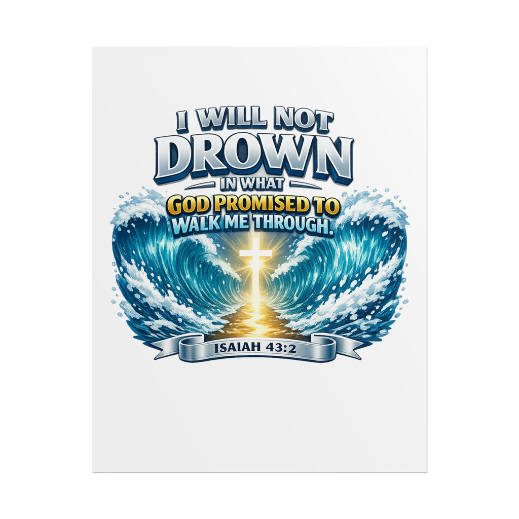 Isaiah 43:2 Rolled Poster — "I Will Not Drown" Christian Faith Wall Art