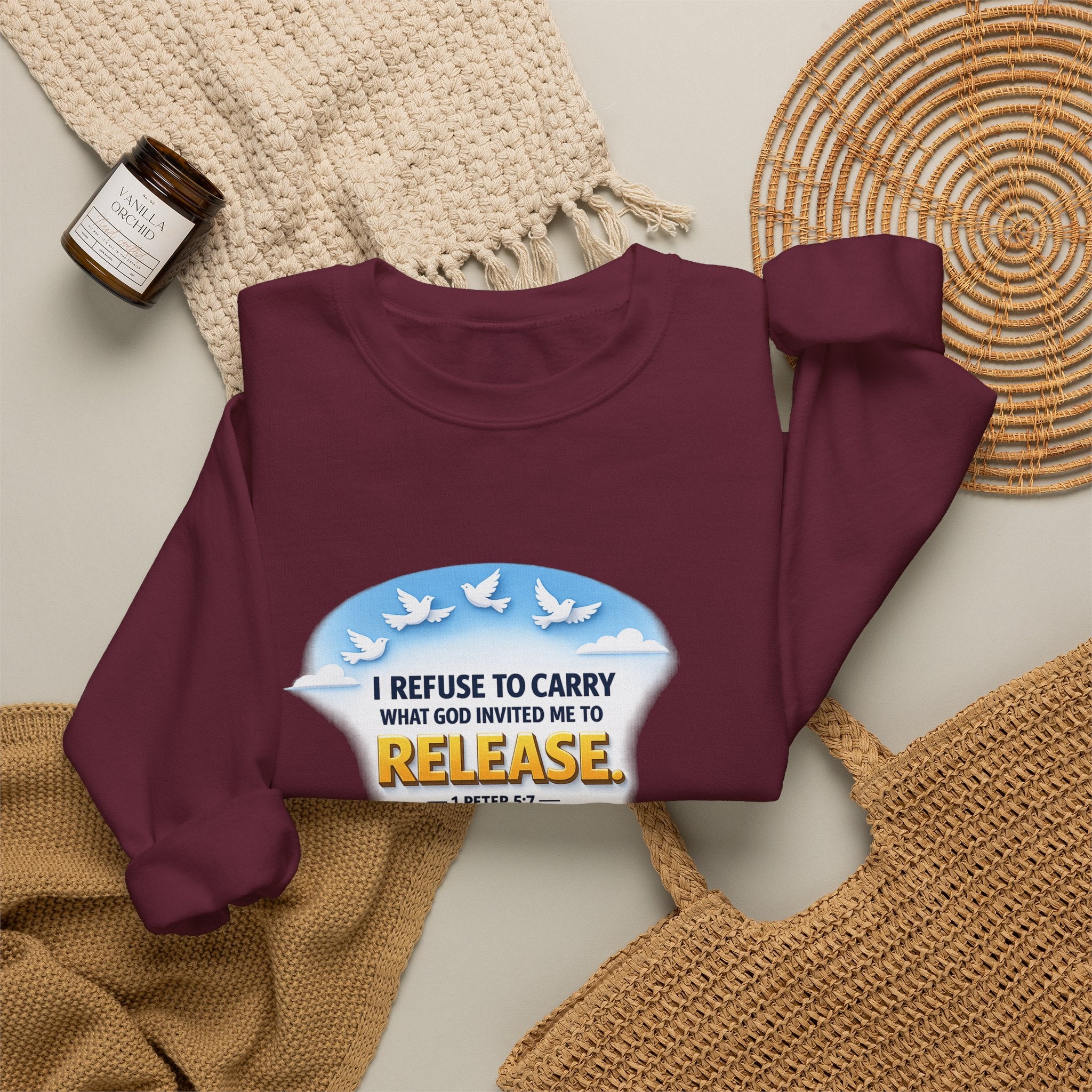 Christian Faith Crewneck Sweatshirt – "I Refuse to Carry What God Invited Me to Release" Inspirational Pullover