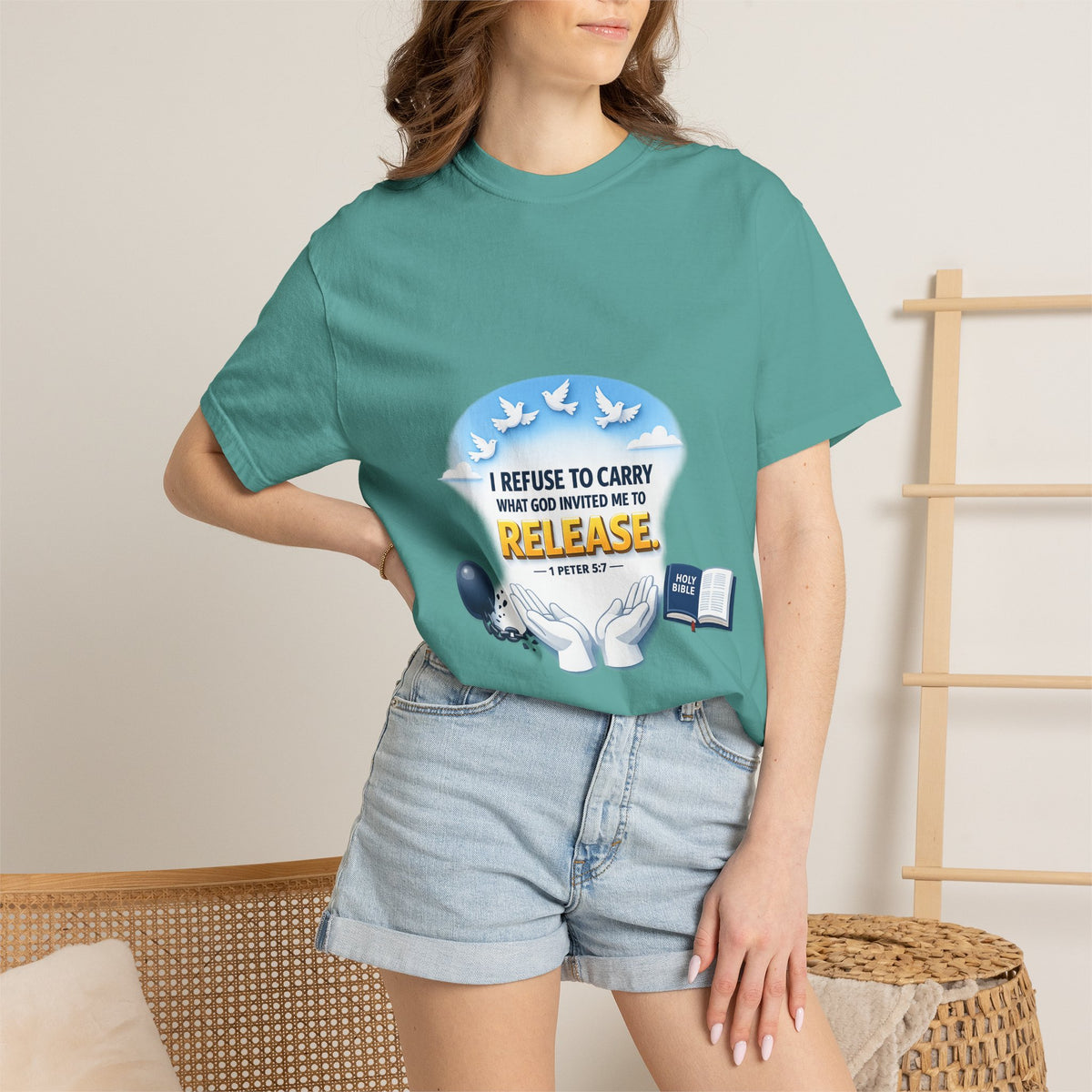 Christian Faith T-Shirt – "I Refuse to Carry What God Invited Me to Release" 1 Peter 5:7 Graphic Tee