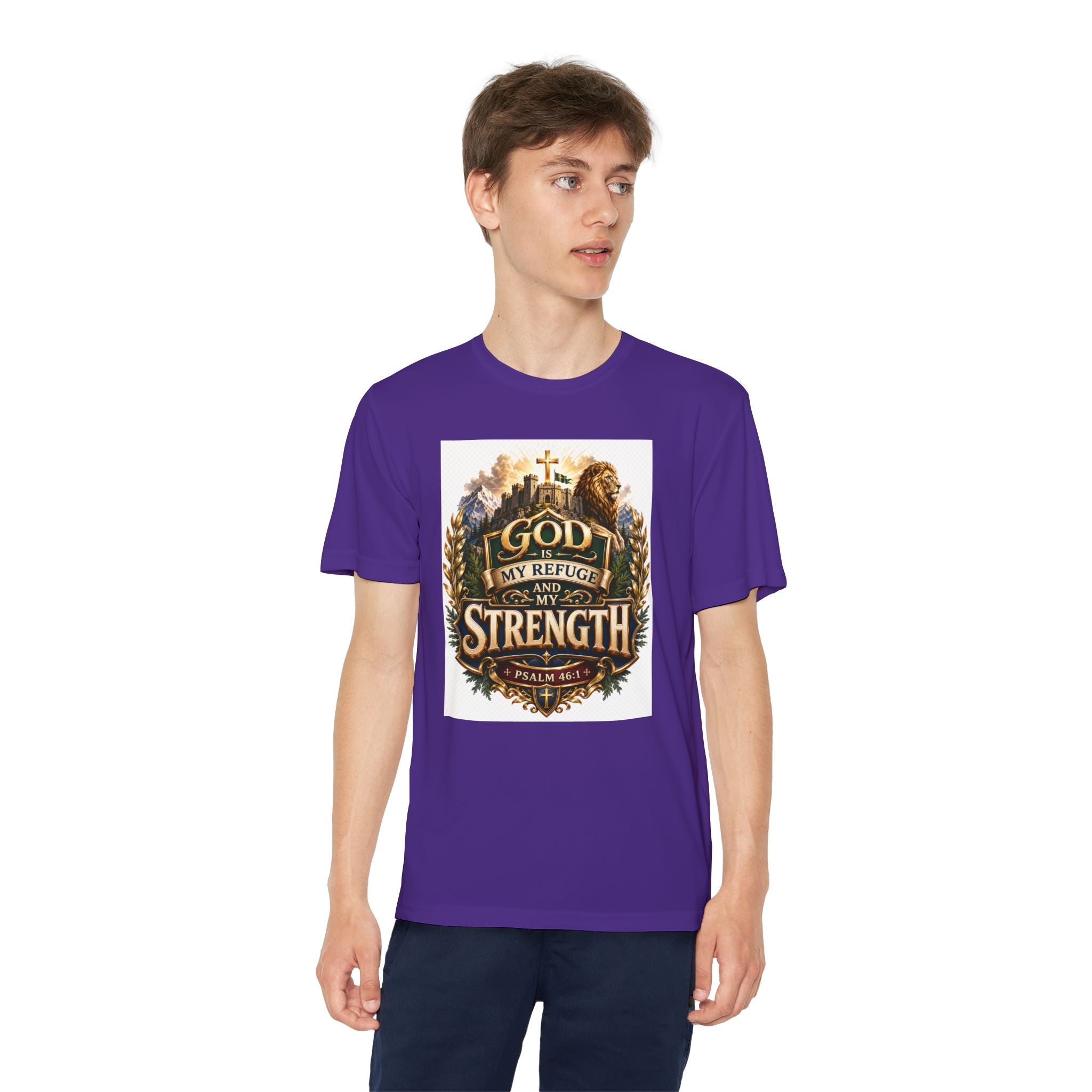 Faith Youth T‑Shirt — "God My Refuge and Strength" Christian Tee (Psalm 46:1)
