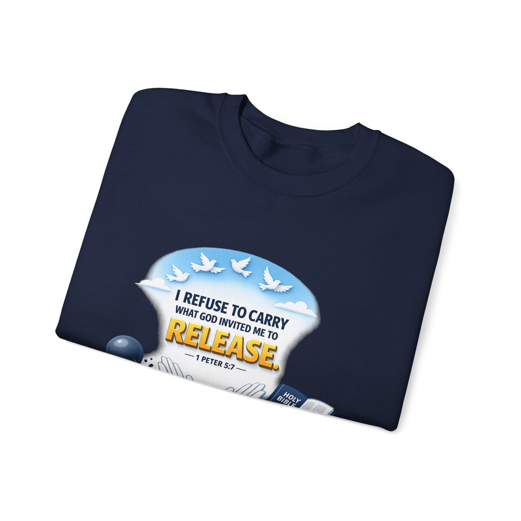 Christian Faith Crewneck Sweatshirt – "I Refuse to Carry What God Invited Me to Release" Inspirational Pullover