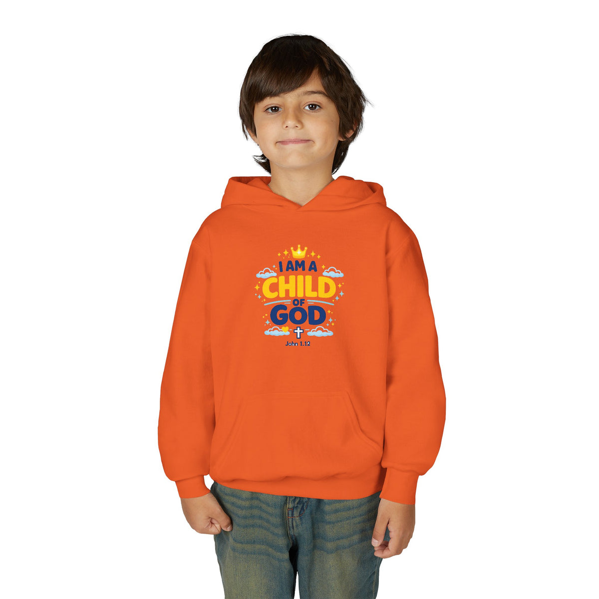 Youth Hoodie — "I Am a Child of God" Christian Kids Pullover (John 1:12)