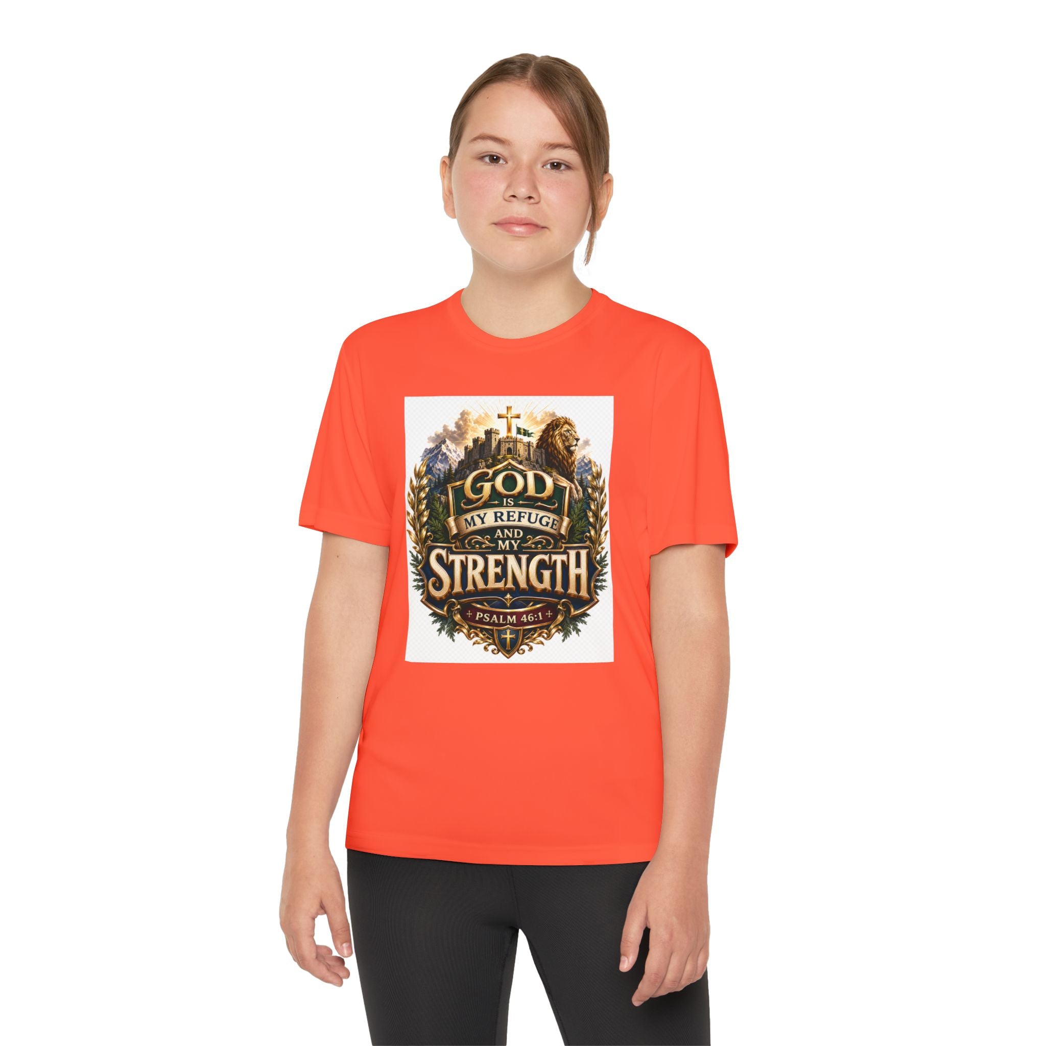 Faith Youth T‑Shirt — "God My Refuge and Strength" Christian Tee (Psalm 46:1)