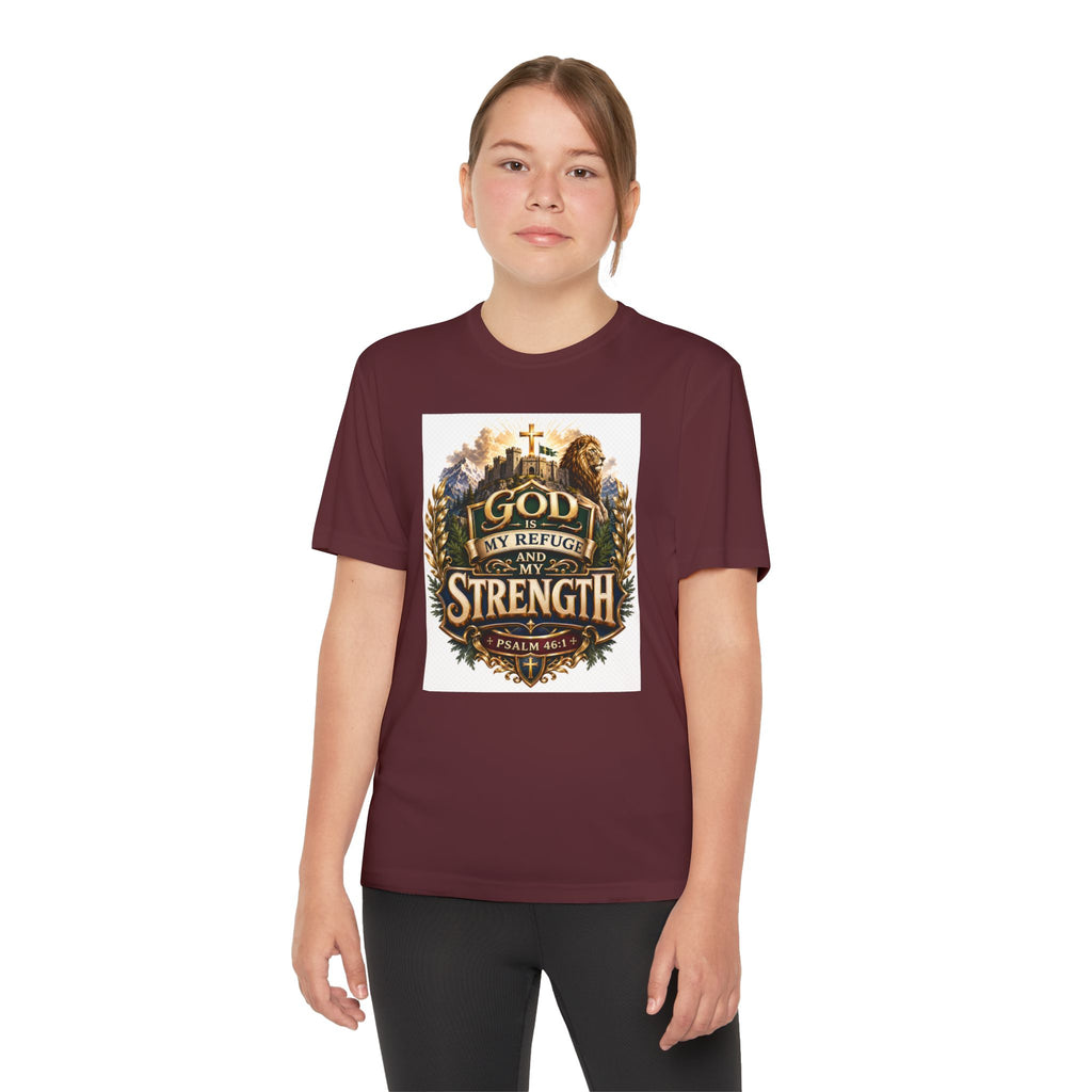 Faith Youth T‑Shirt — "God My Refuge and Strength" Christian Tee (Psalm 46:1)