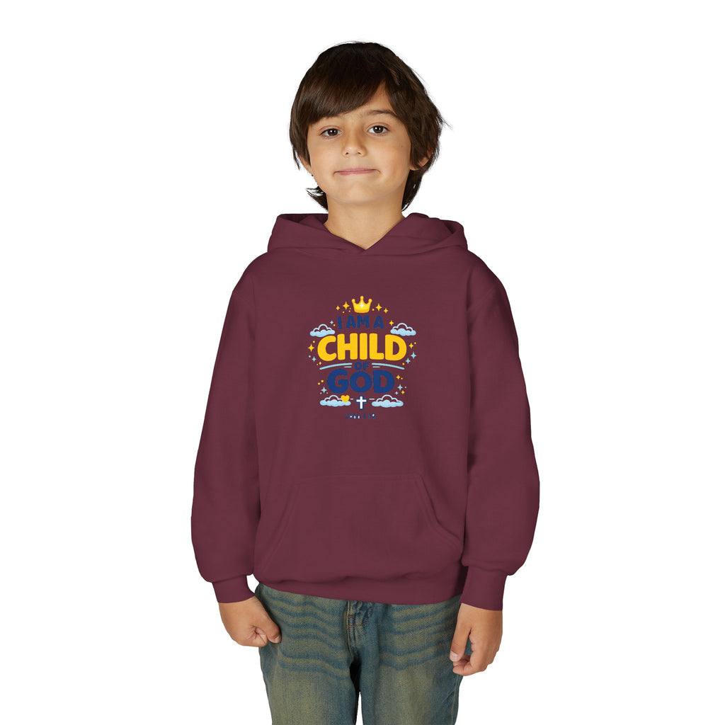 Youth Hoodie — "I Am a Child of God" Christian Kids Pullover (John 1:12)