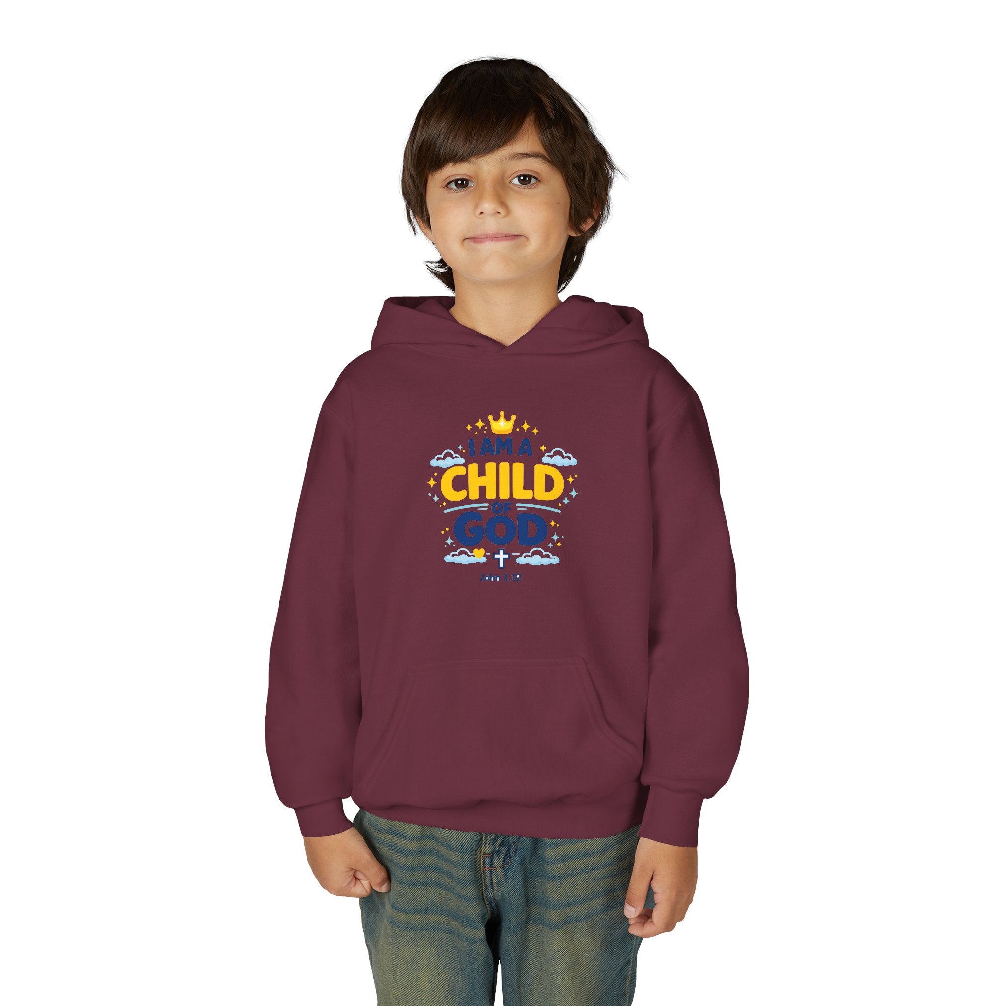 Youth Hoodie — "I Am a Child of God" Christian Kids Pullover (John 1:12)